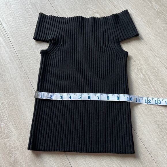 Kate Spade Off The Shoulder Sweater Top Cropped Large Fits Smaller Black Ribbed - Picture 8 of 13